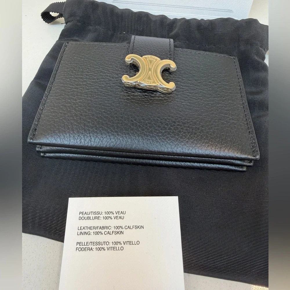 Brand New CELINE Accordion Nino Card Holder with Black Leather Gold Hardware